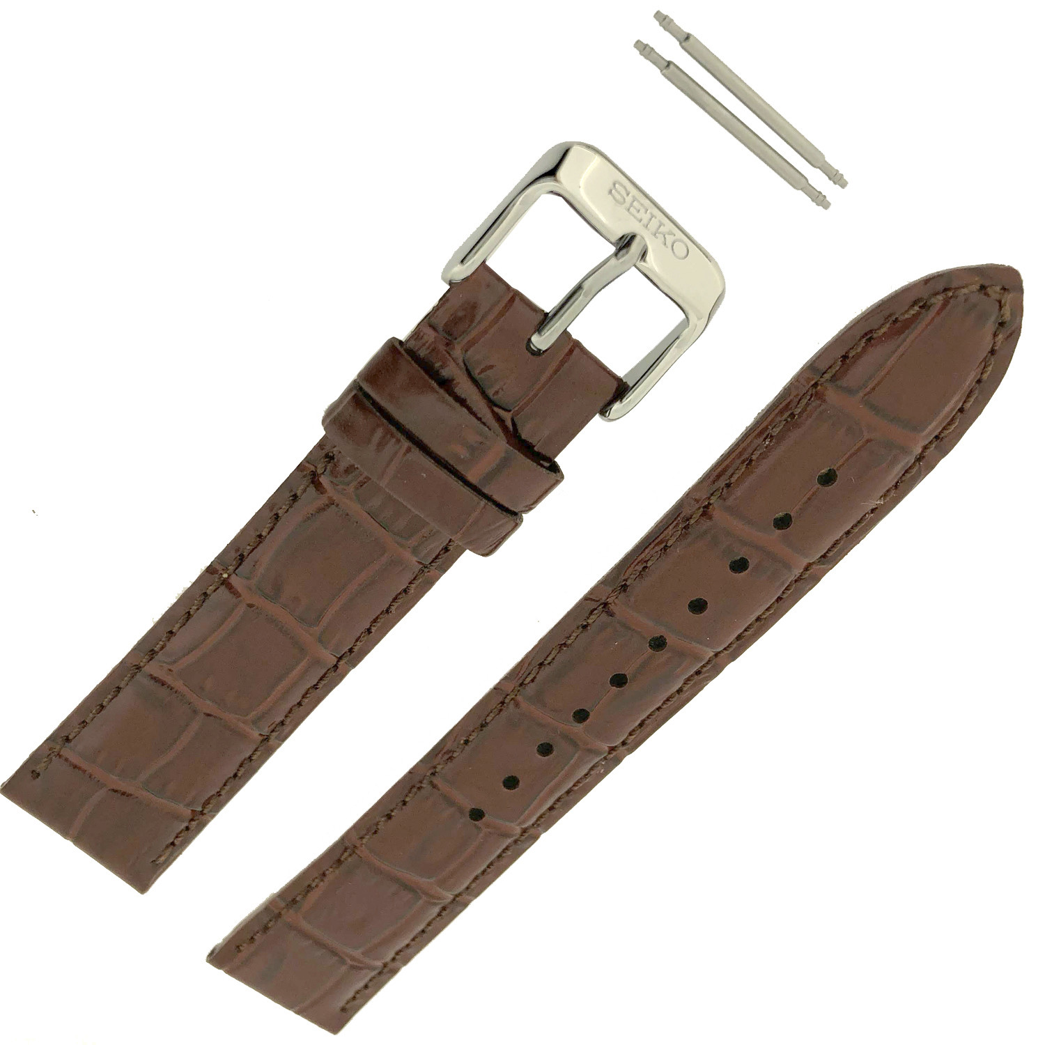 SEIKO Leather Strap Brown Black 20mm Factory Original Watch Band spring bars