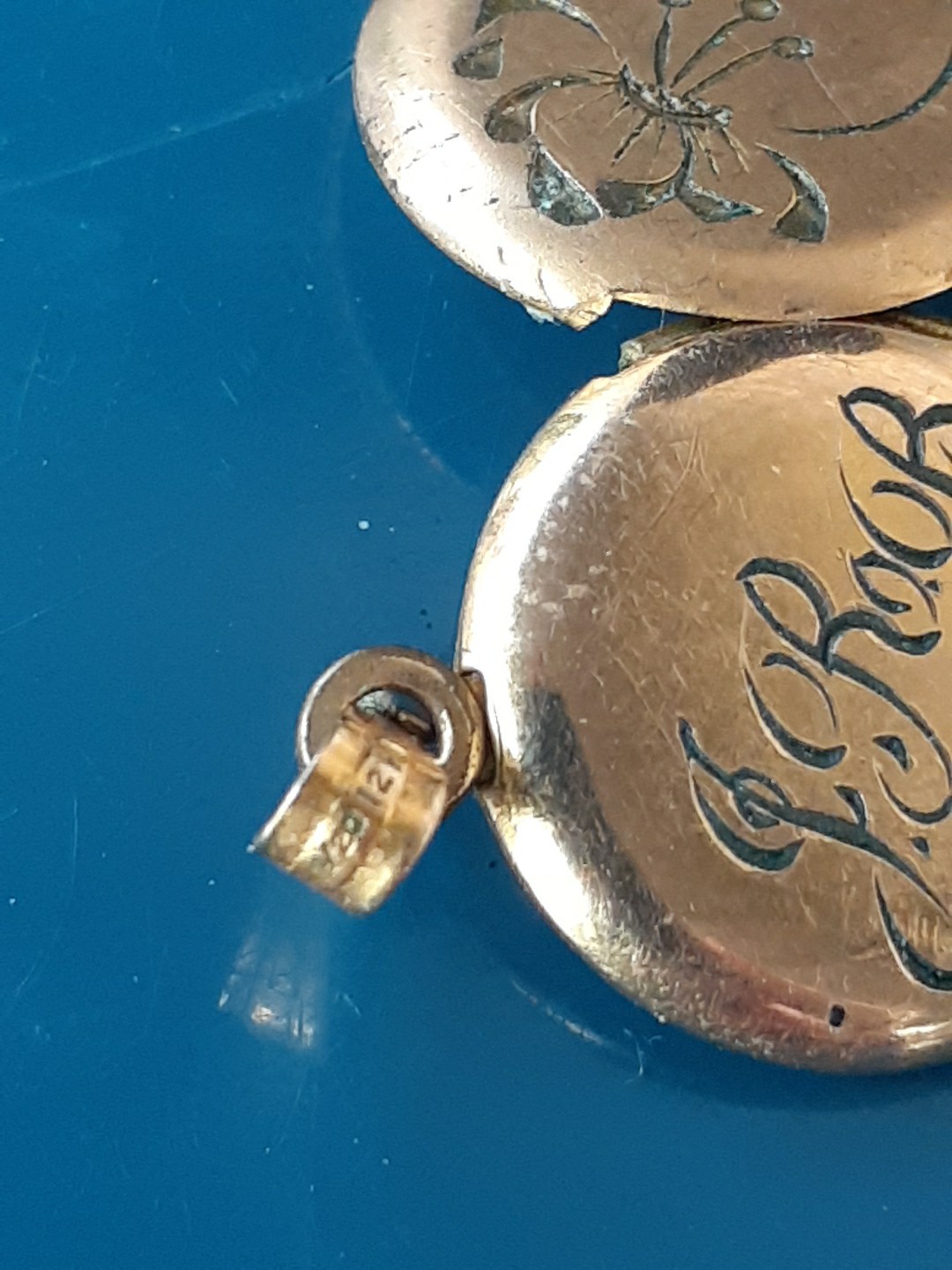 12K Gold Filled 1/20 GF Engraved Small Vintage Photo Locket Tiny W/Intials