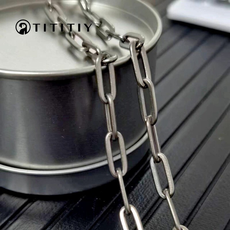 Men Pure Titanium Necklace Flat Long O Chain Hip-Hop Polishing & Embossing 25.6″