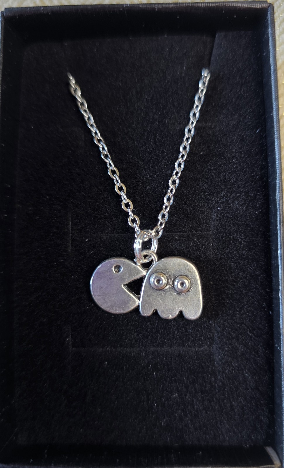 Pac Man And Ghost Necklace With Gift Box.