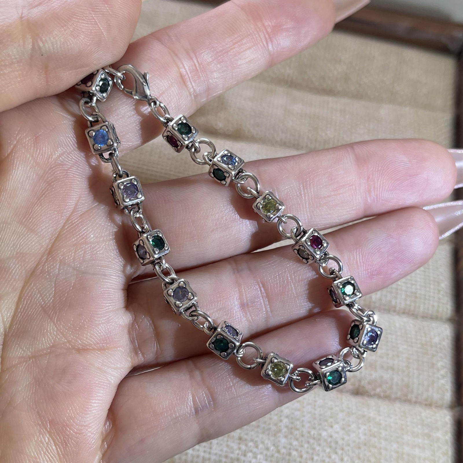 Solid 925 Sterling Silver Retro Cross Bracelet Vintage CZ Handmade Unisex Gift