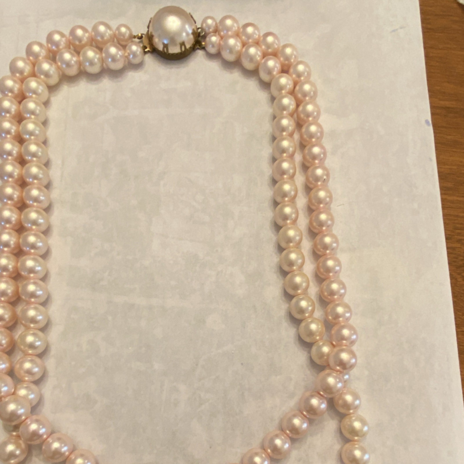 Double Strand Pearl Beaded Necklace, Round White & Cream Pearls