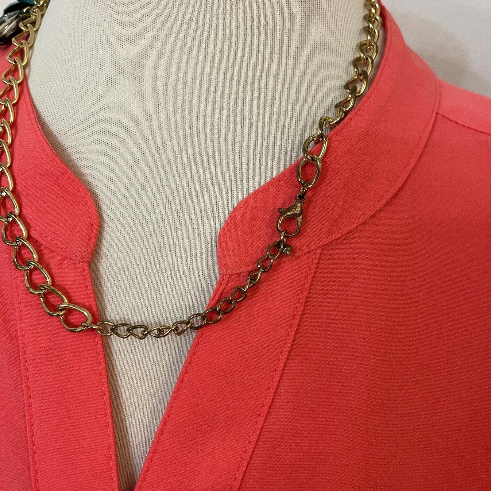Blue Green Gold-tone Chain Statement Fashion Jewelry Necklace NWOT