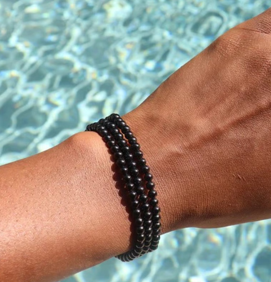 5pcs 4mm Natural Black Tourmaline Stone Bracelet Healing Crystal Jewelry Gifts