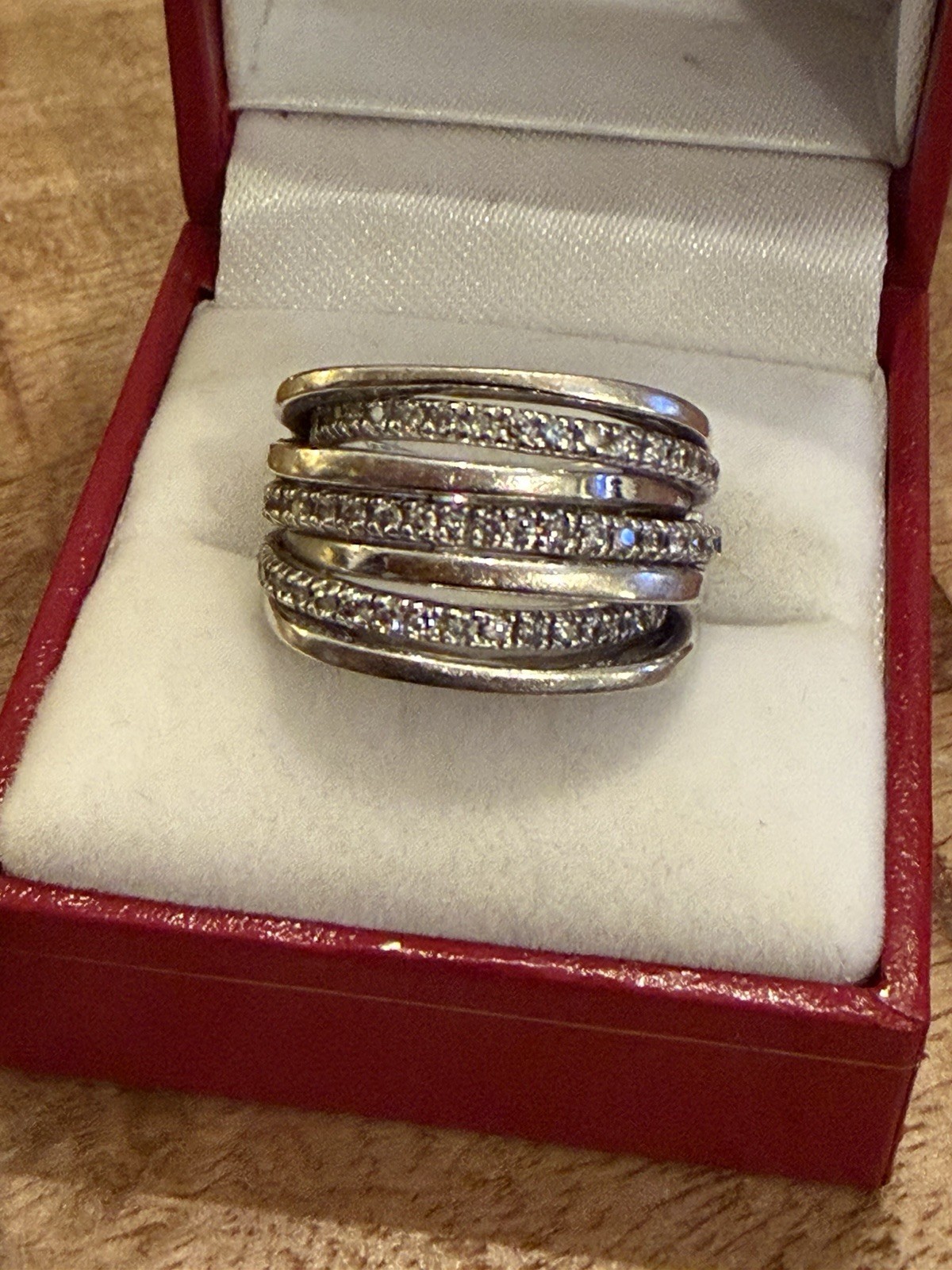 Sonia B Bitton 14K White Gold Diamond Wide Band Ring Size 5 10.7g Stacked Look