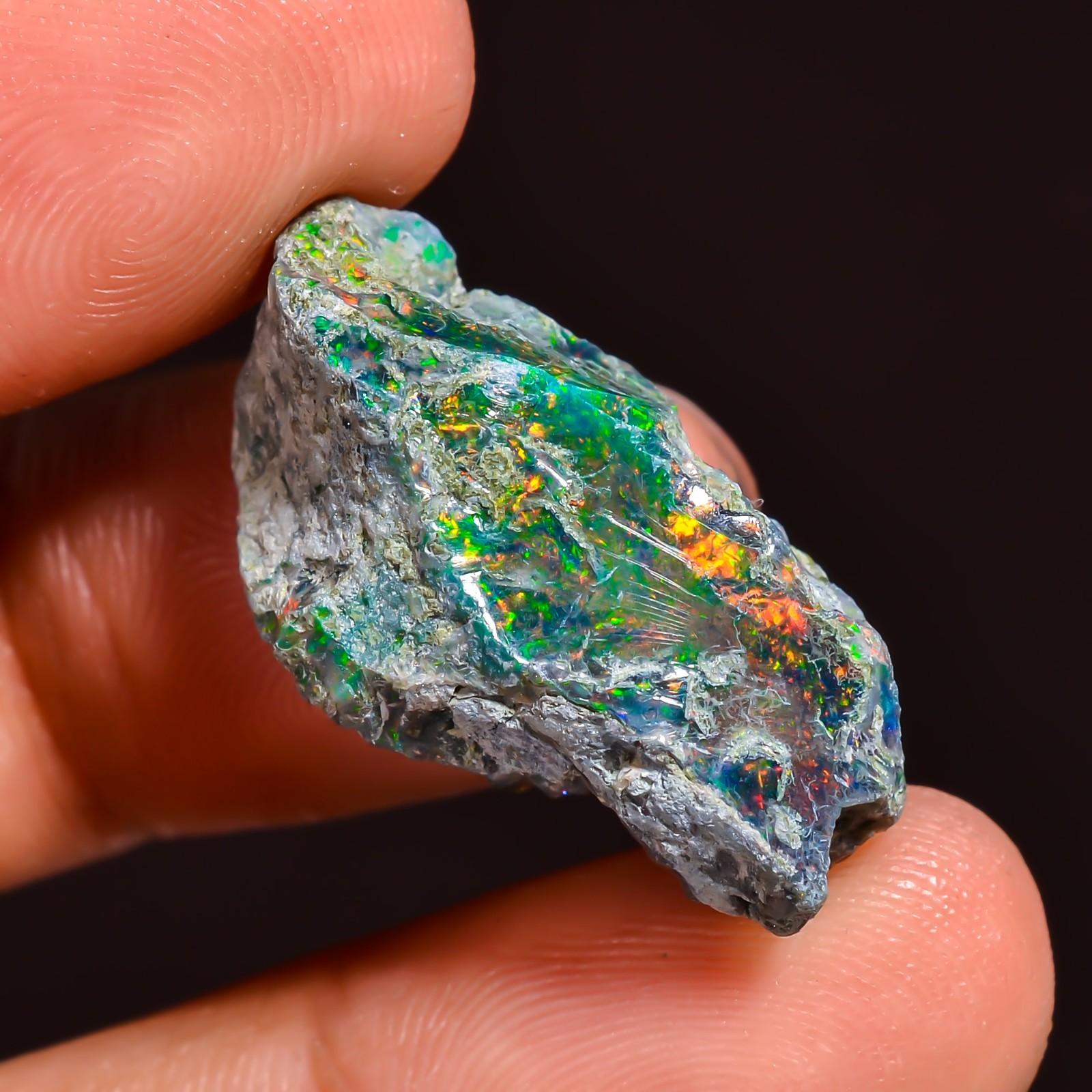 13.5ct Natural Black Opal Rough Ethiopian, Fire Opal Gemstone, 24x14MM Welo Opal