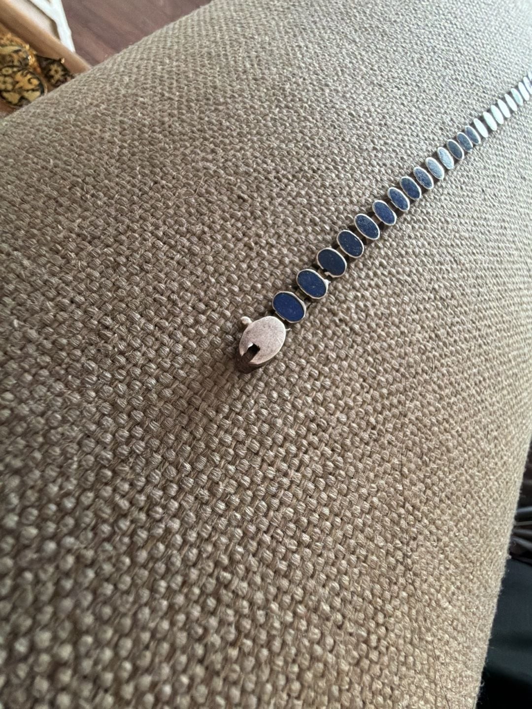 Vintage Chile 925 Sterling Silver Lapis Lazuli Oval Link Tennis Bracelet