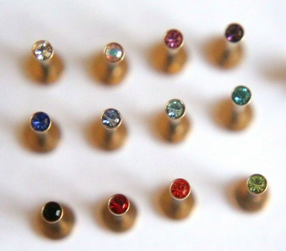 1 5 10pcs Internally Threaded 16g 18g Labret Bar 2mm Gem Earring Stud Helix Bulk