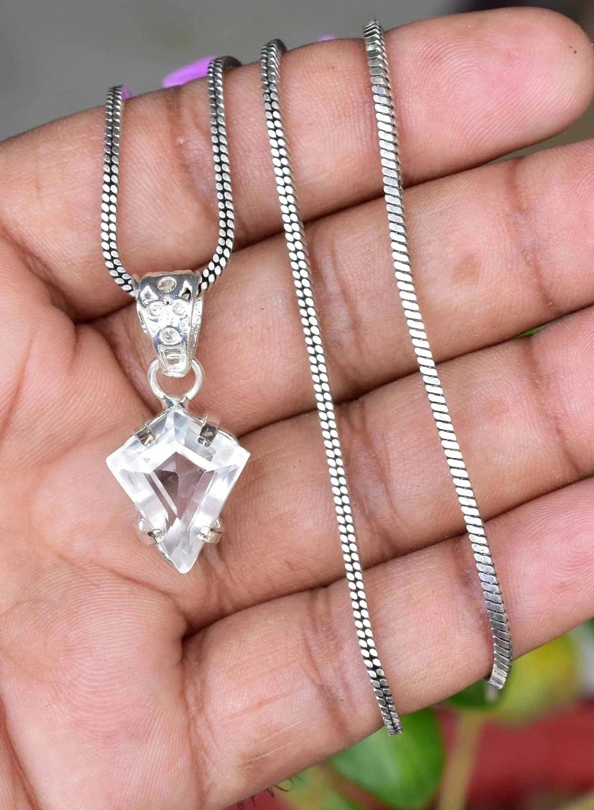 Natural Certified 23.75 CT White Sapphire Fancy Cut Jewelry Pendant 925 Silver
