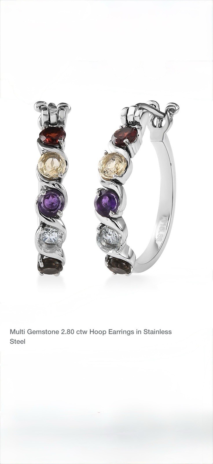 Multi Gemstone 2.80 ctw Hoop Earrings in Stainless Steel