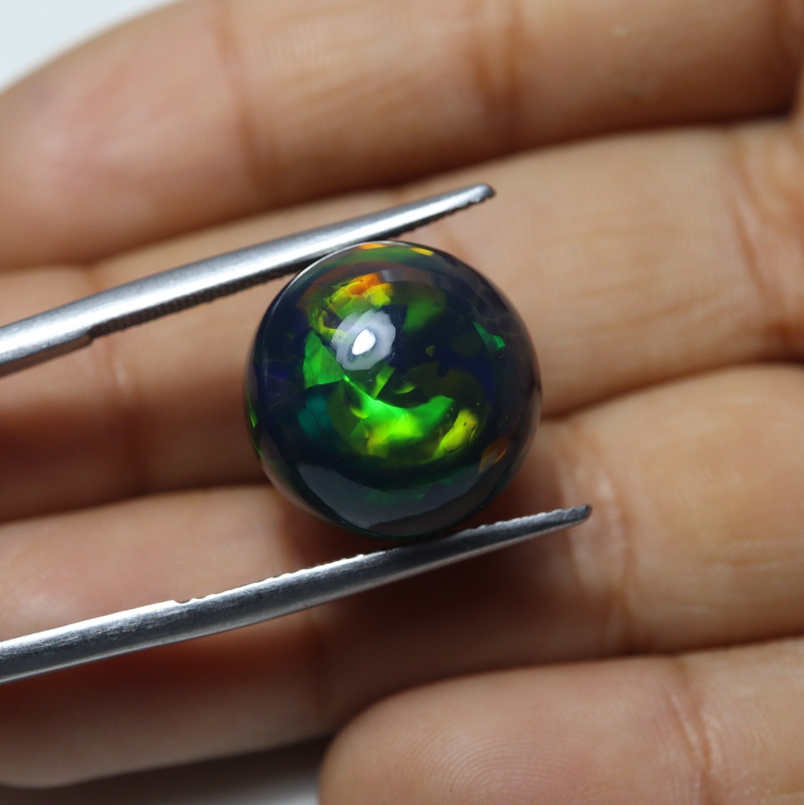 9.8 Ct 14.7 MM Real AAA Flashy Multi Fire Smoked Black Ethiopian Opal Round
