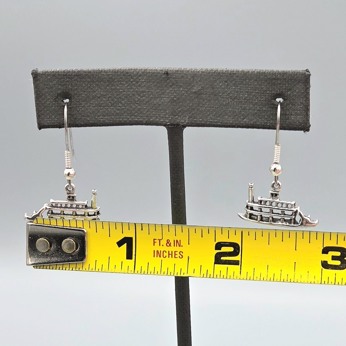 Wheeler Manufacturing WM CO Sterling Silver Riverboat Dangle Hook Earrings