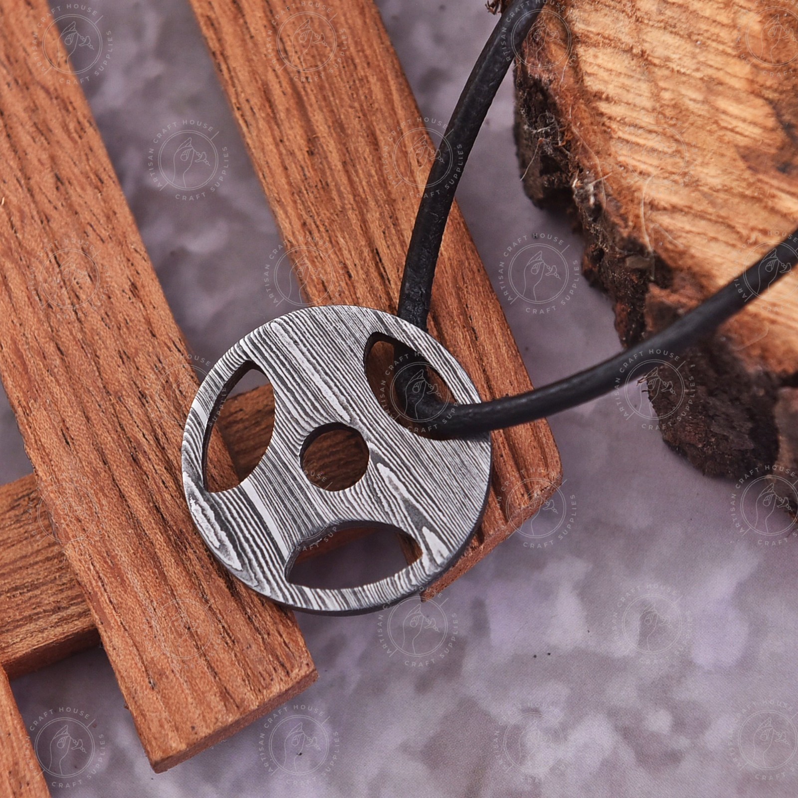 Damascus Steel Matching Couple Pendant Necklace His and Hers Jewelry