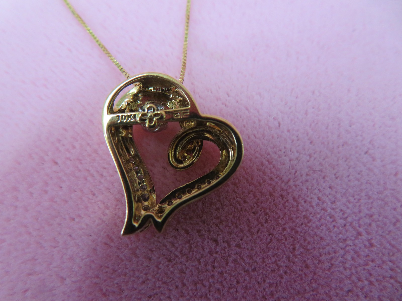 OTC 18″ 10K Yellow Gold Box Chain Diamond Open Heart Pendant & Necklace 3.46 G