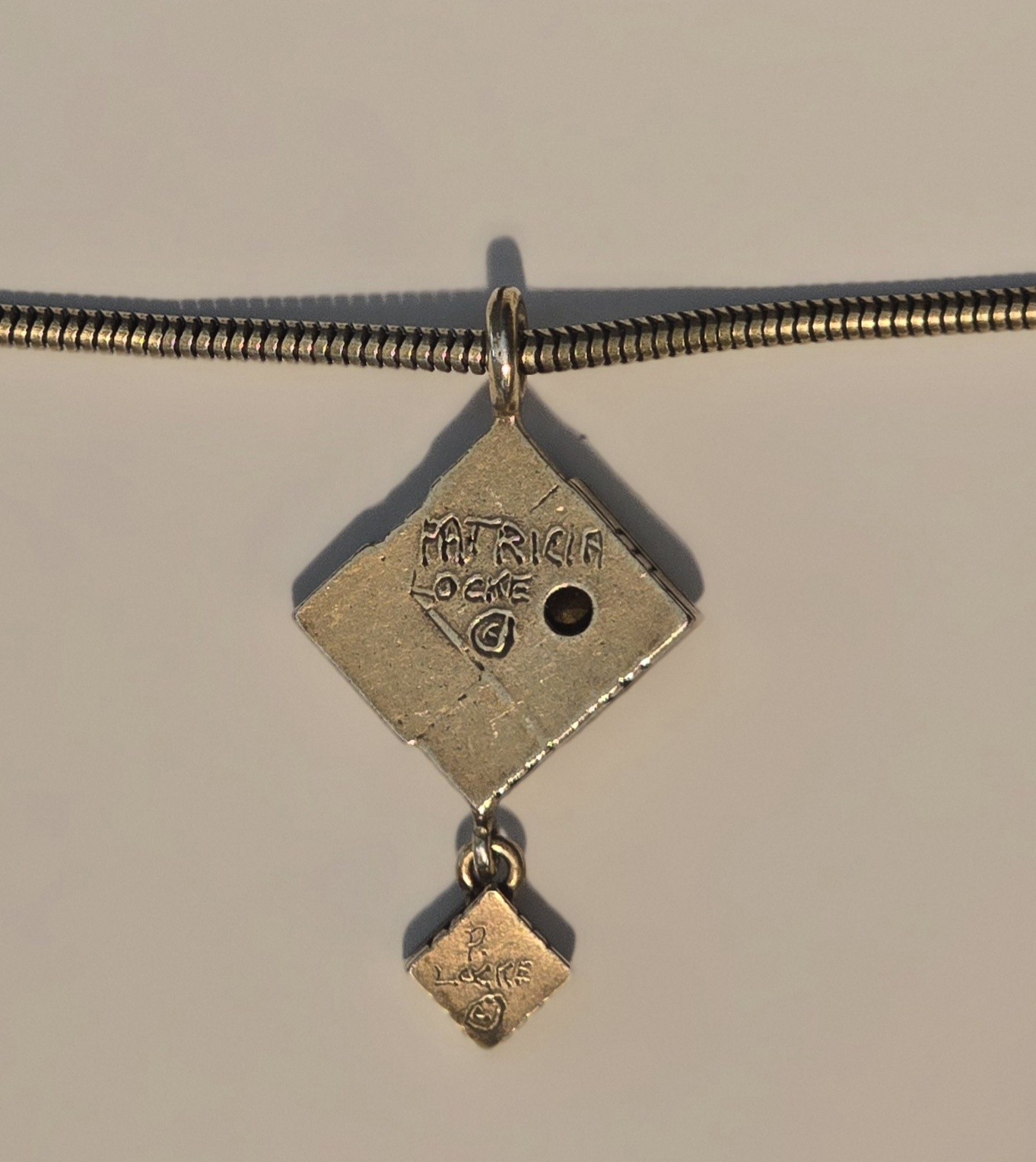 Vintage Patricia Locke Gold Swarovski Crystal Double Square Pendant Necklace