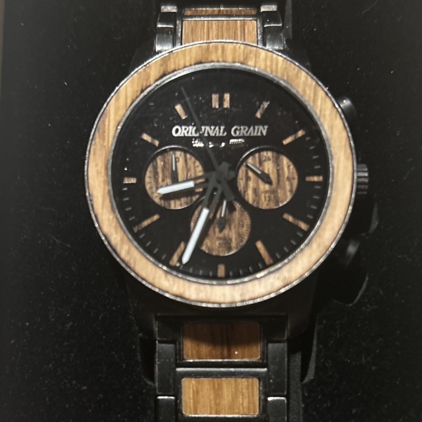 Original Grain Chronograph Men’s Wristwatch Wood Metal Bracelet Box