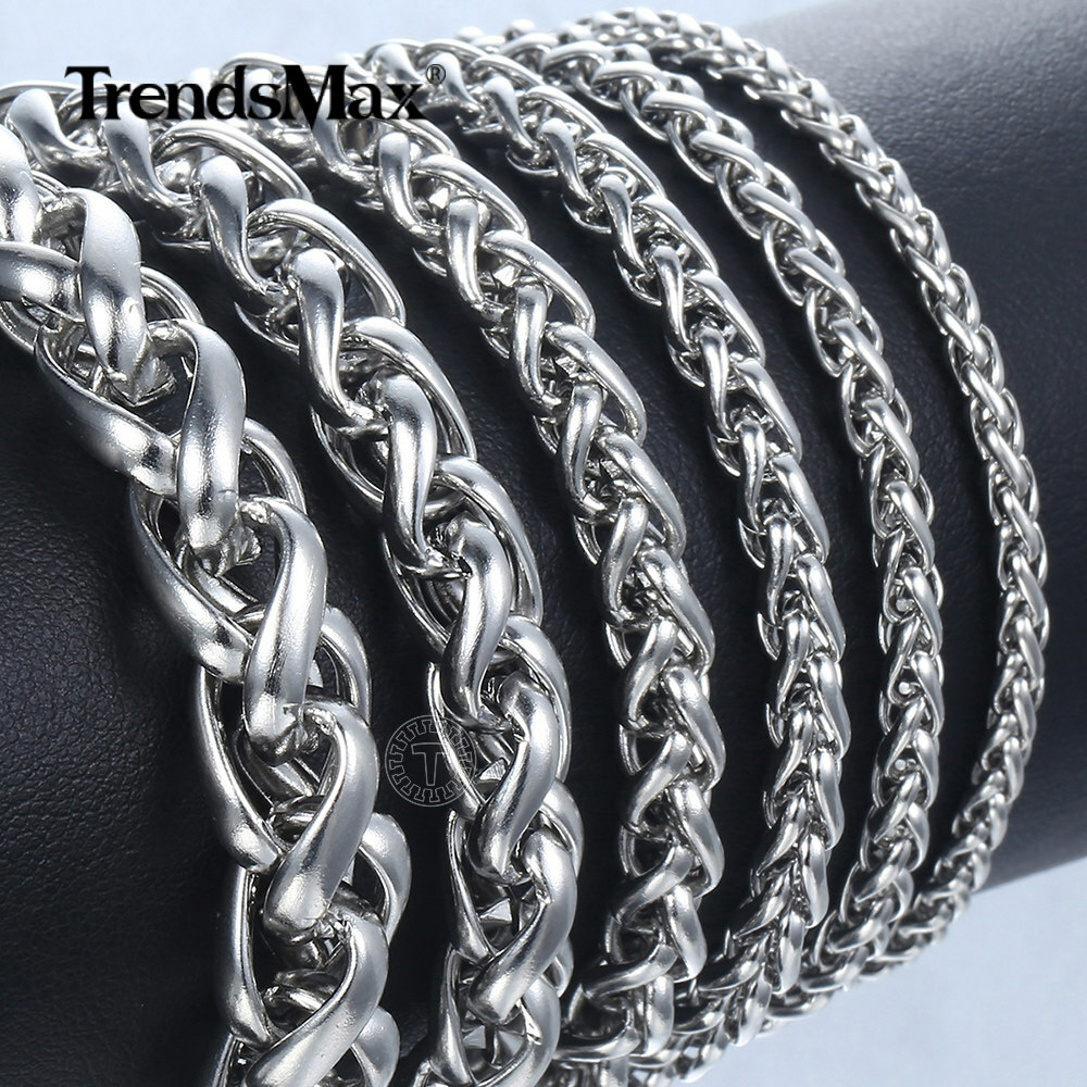 3/3.5/4/6/8/10MM Braided Wheat Spiga Chain Bracelet Silver Stainless Steel Link