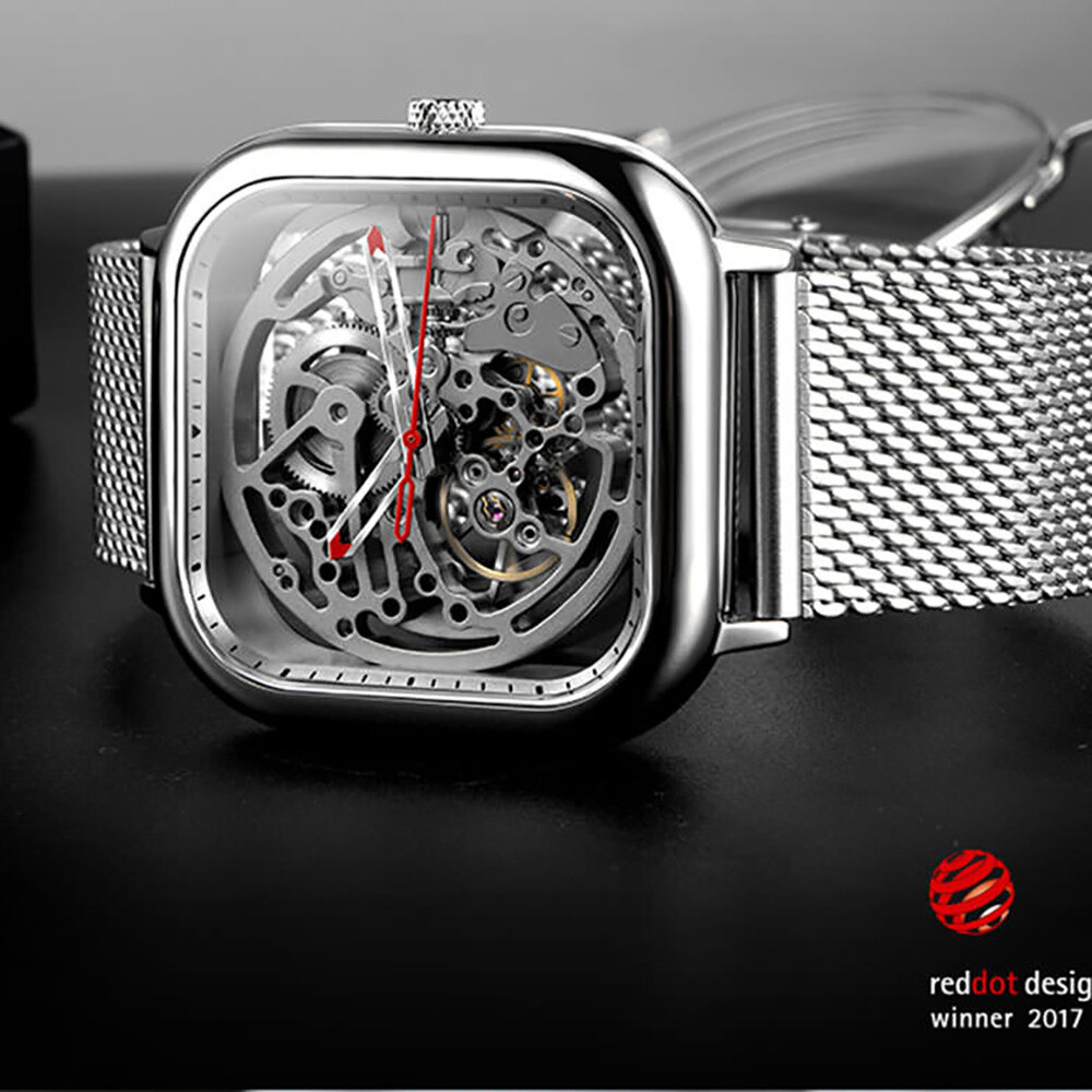 CIGA Design Hollow Automatico Scheletrato Quadrato Maglie Acciaio Orologio Uomo