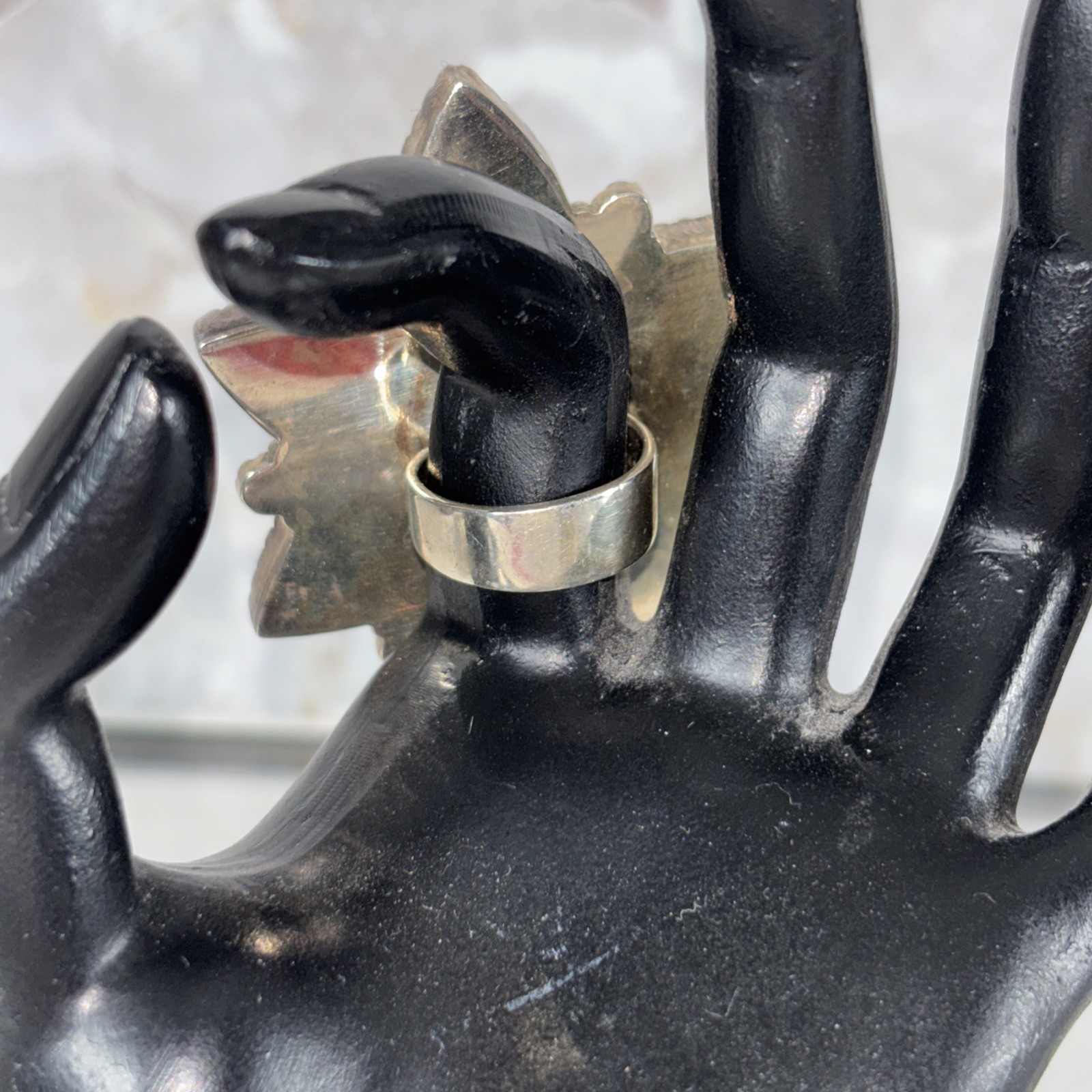 Artisan Statement Ring 925 Sterling Silver Turquoise And Amber Adjustable Size