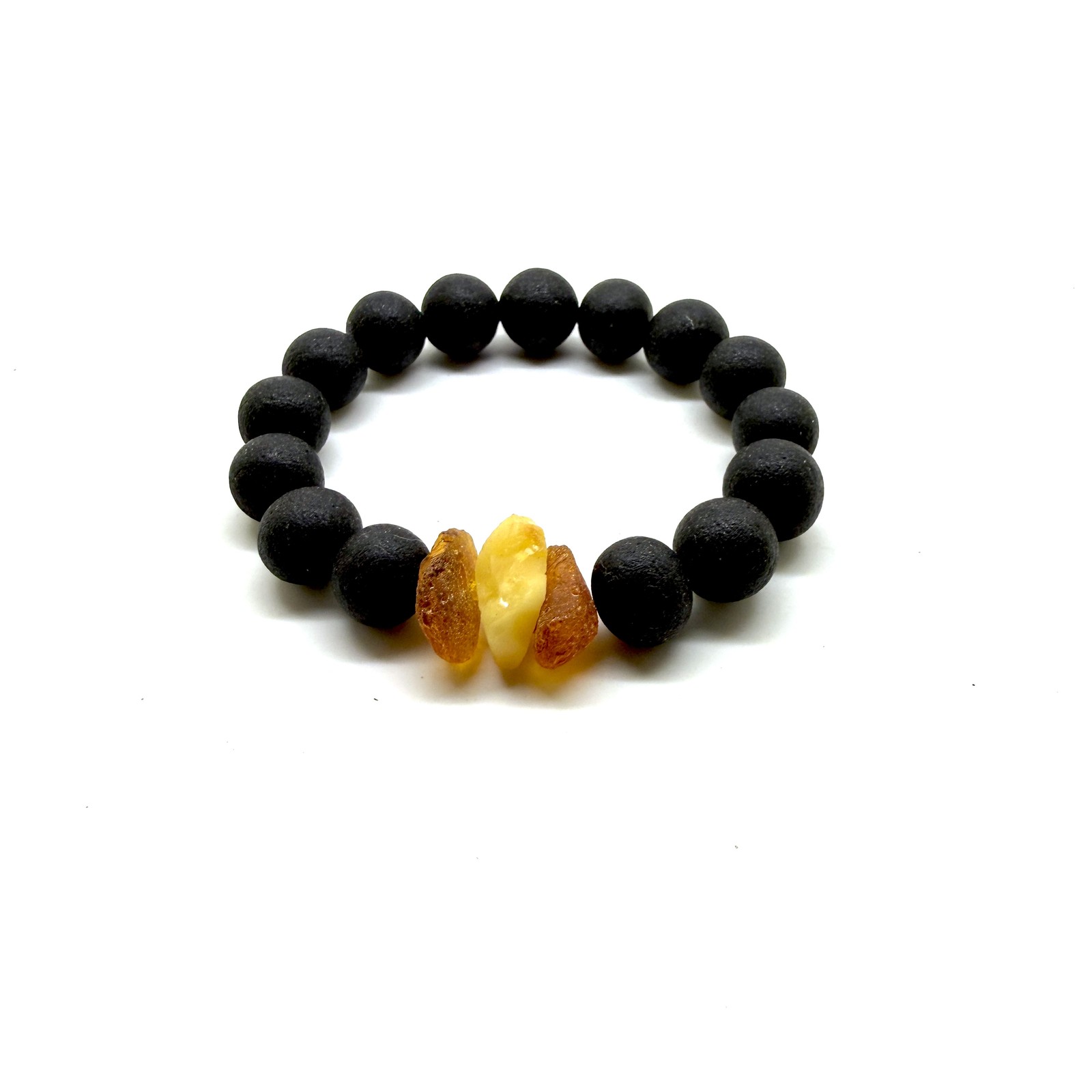 Natural Baltic Amber Healing Bracelet black 12mm Beaded Gift for Her 16.9g