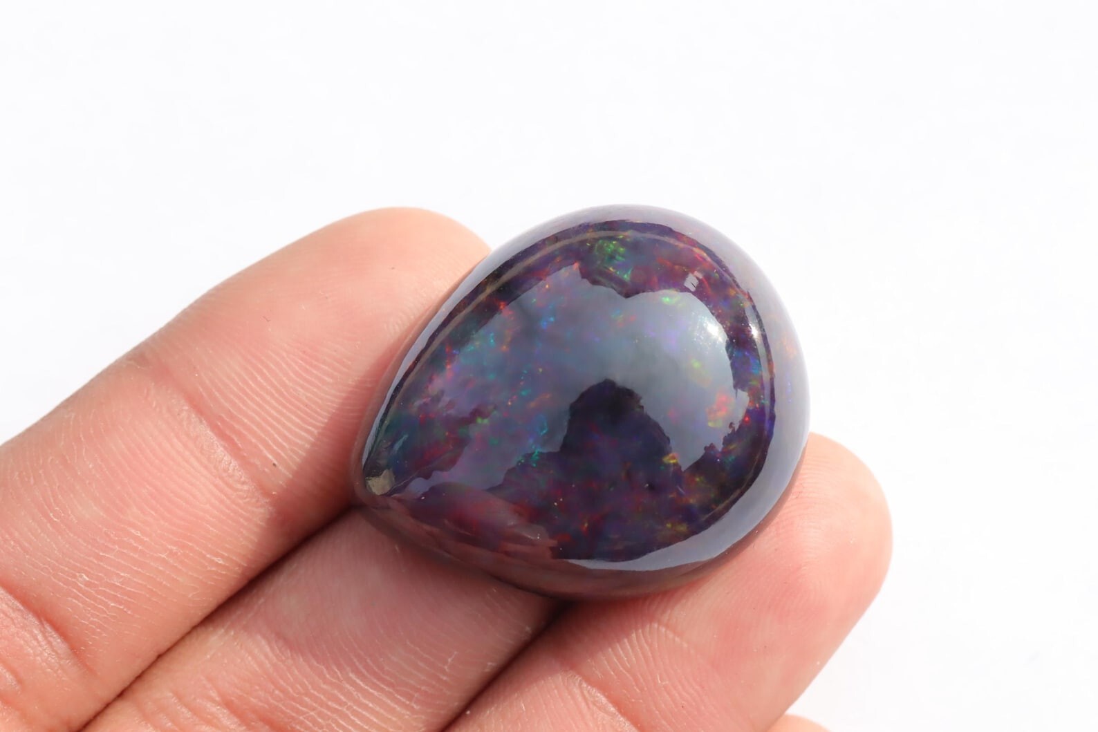 59.95 Carat Ethiopian Black Opal Cabochon 31x26x15 MM Pear Shape Welo Fire Opal