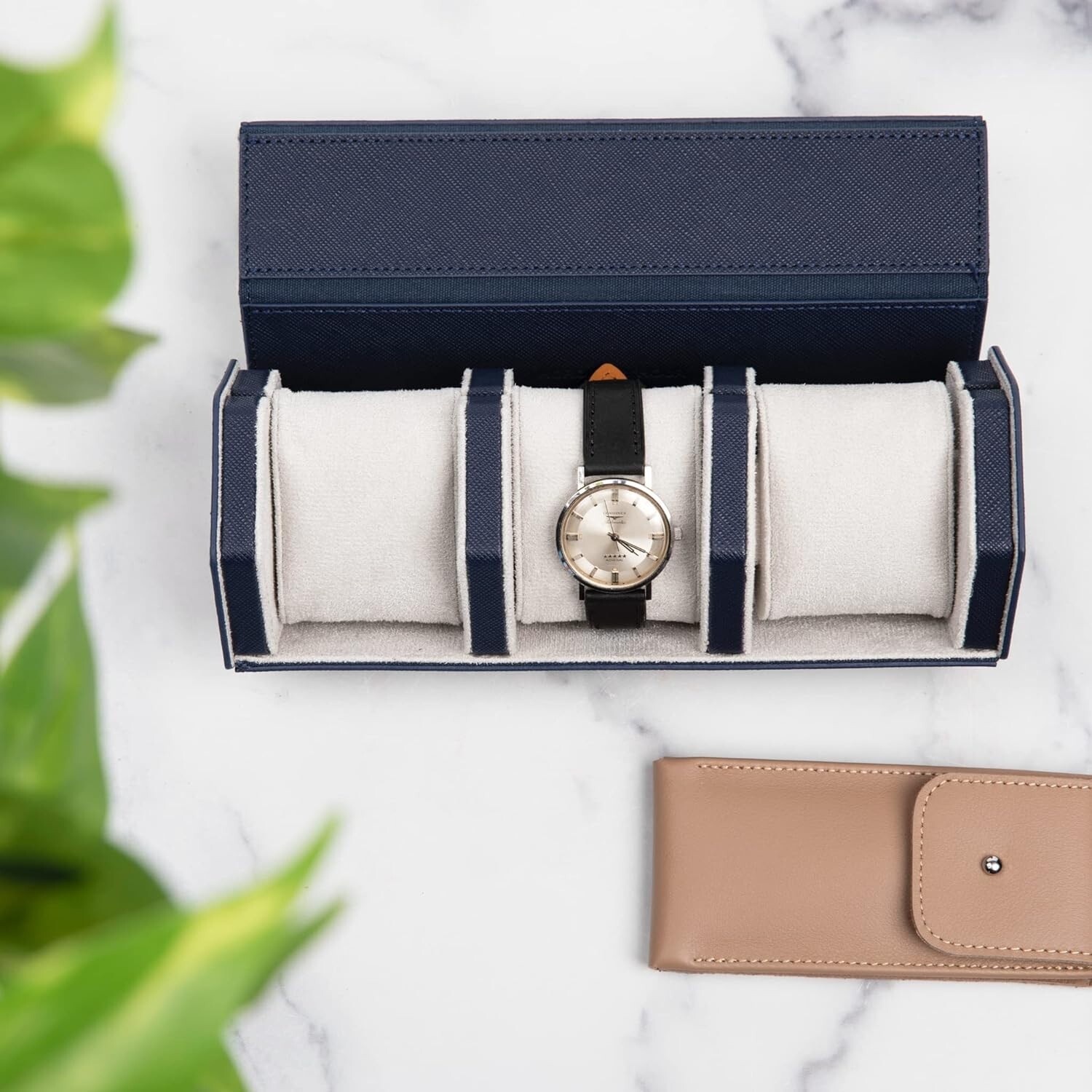Prism Genuine Full Grain Leather Watch Case – 3 Watch Roll Travel Case