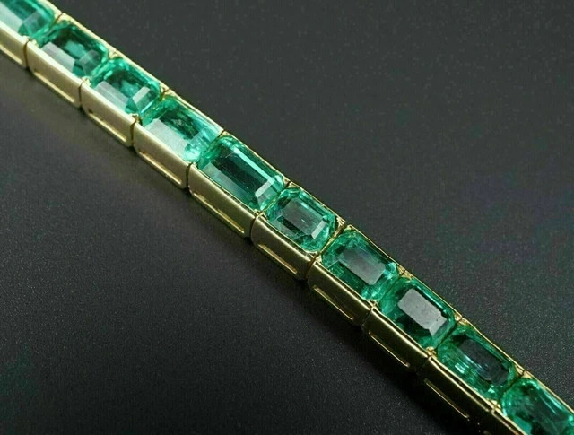 4Ct Emerald Cut Lab Created Green Emerald Tennis Bracelet 14K Yellow Gold Plated