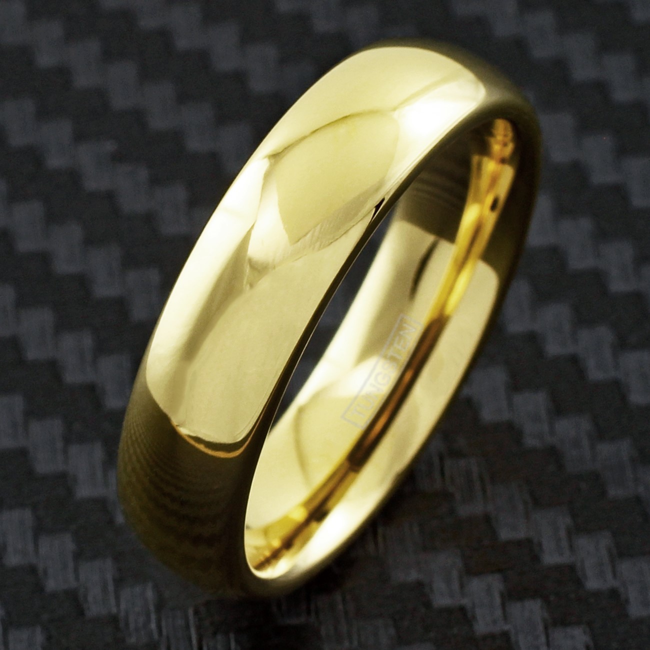 Tungsten Carbide 14K Gold Plated Polished Plain Wedding Band Ring Comfort Fit