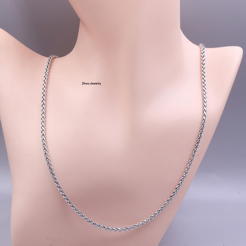 Solid 925 Sterling Silver Women Men 3mm Wheat Link Chain Necklace 15-17g 20inch