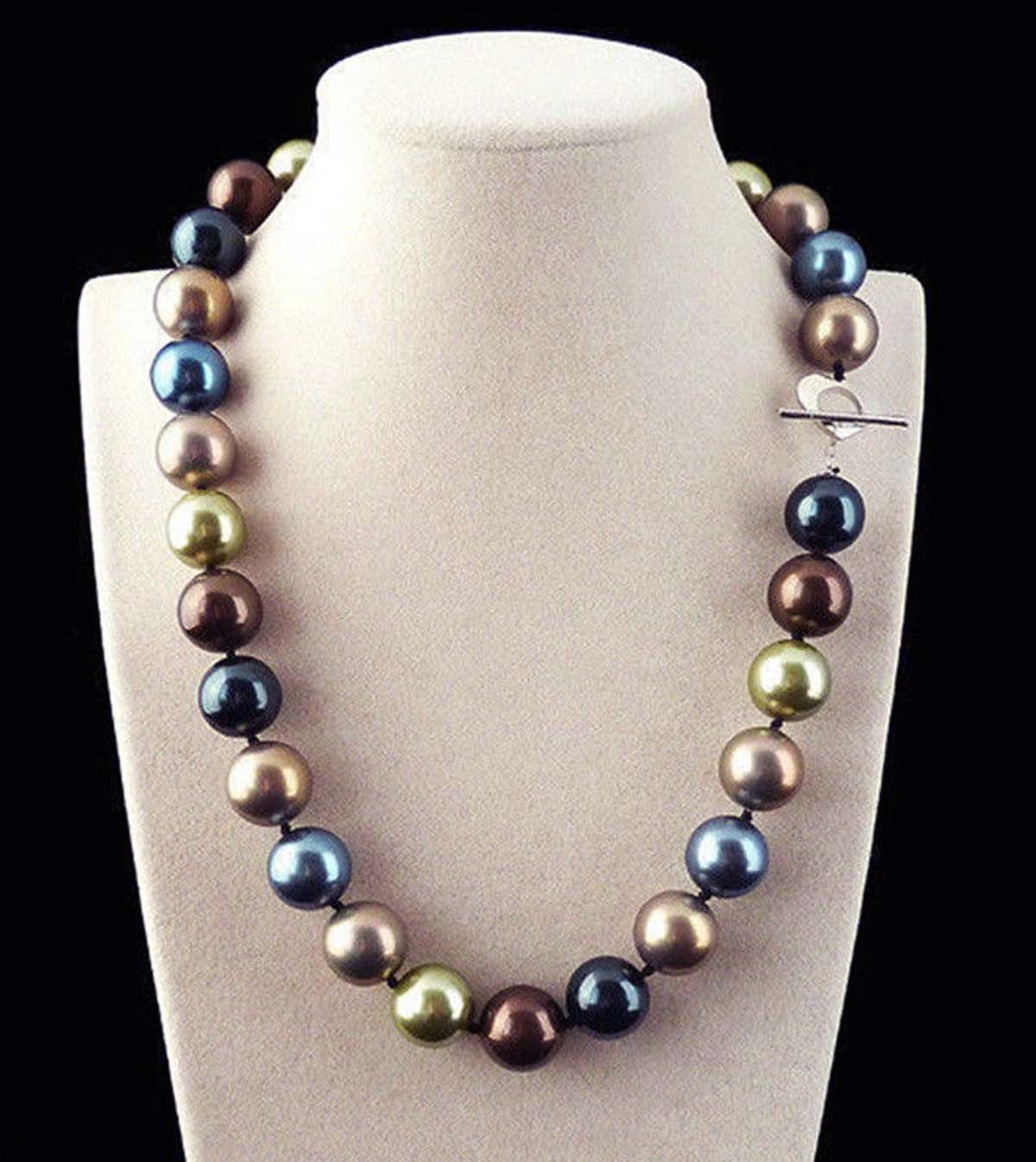 Rare 12mm Genuine Multicolor South Sea Shell Pearl Round Beads Necklaces 18”