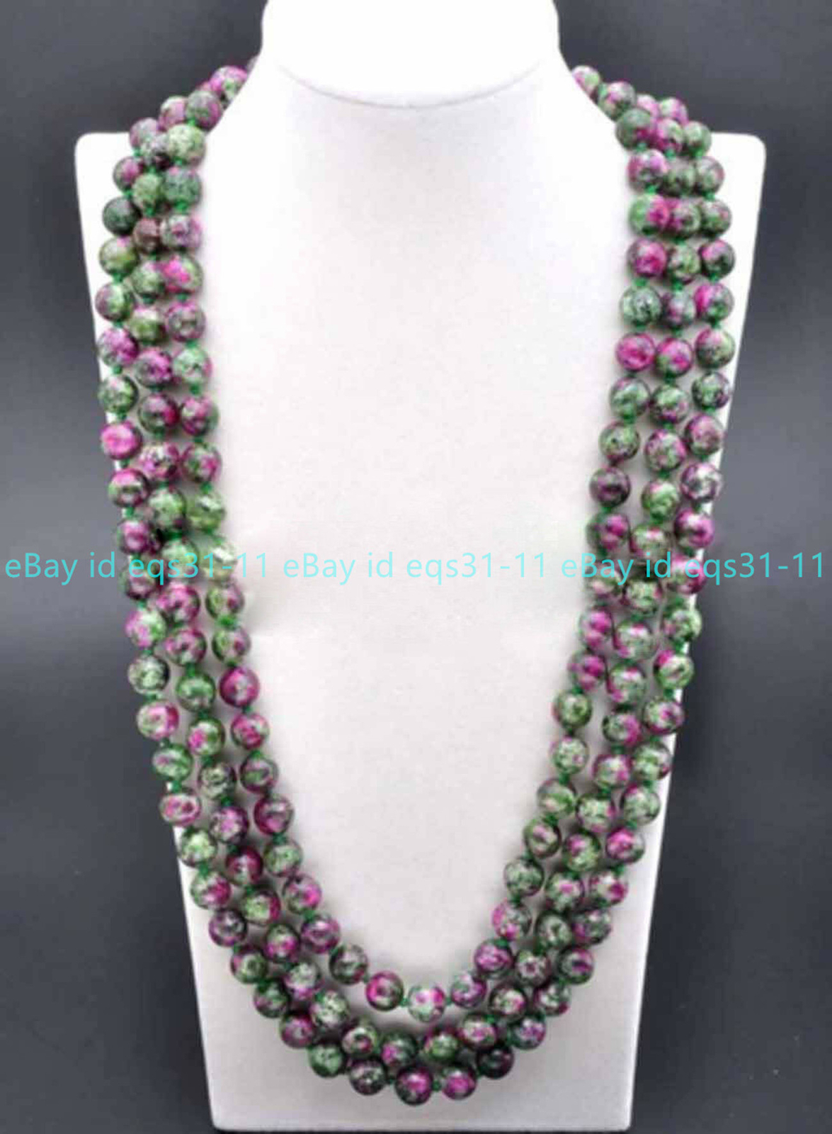 Natural 8/10mm Red Green In Zoisite Jade Round Gems Beads Long Necklace18-100