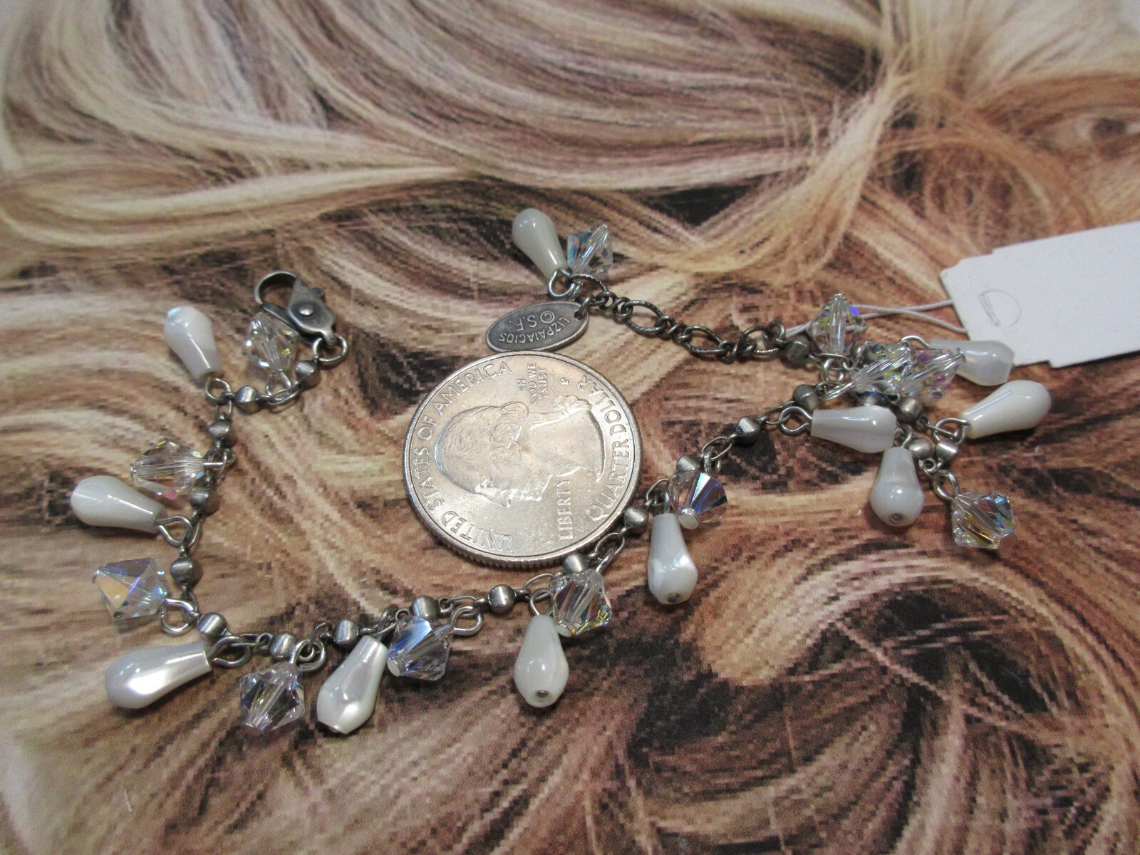 New Liz Palacios Mother of pearl Drops & Swarovski elements Crystal Bracelet