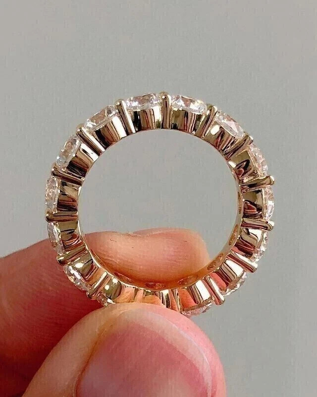 Fine Diamond Eternity Band 5 Carat Lab Grown Round Cut 14k Rose Gold VVS E F CVD
