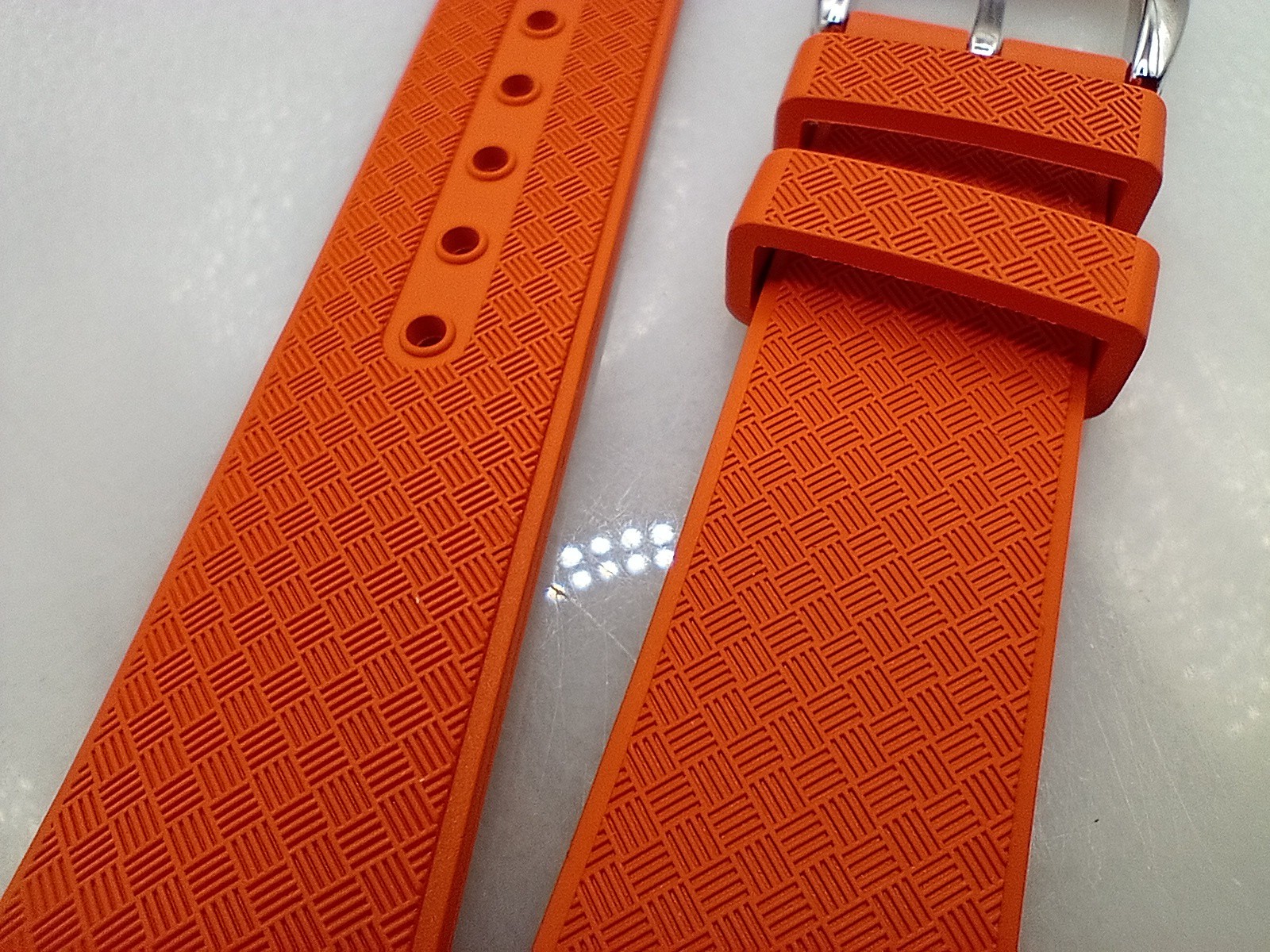 New 20mm Watchgecko Zuludiver HNBR Rubber Watch Strap Orange Quick Release 6B361