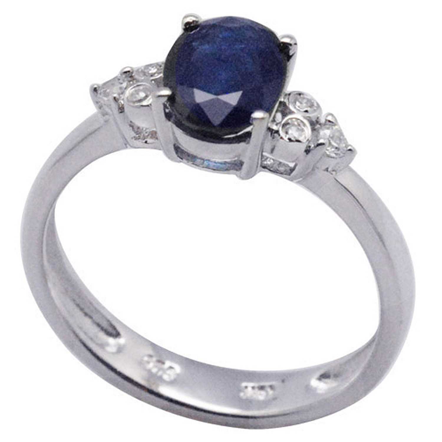 De Buman Sterling Silver Oval Sapphire & Cubic Zirconia Ring, Size 7