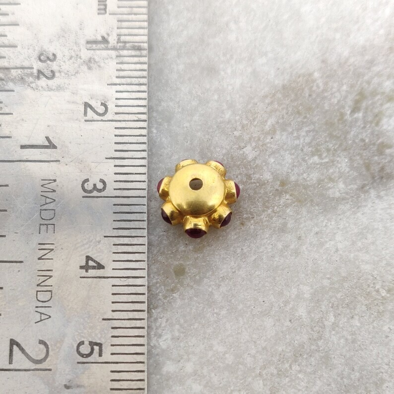 18k Gold Ruby Stone Bead, 4x10mm Spacer Bead Charm finding Jewelry