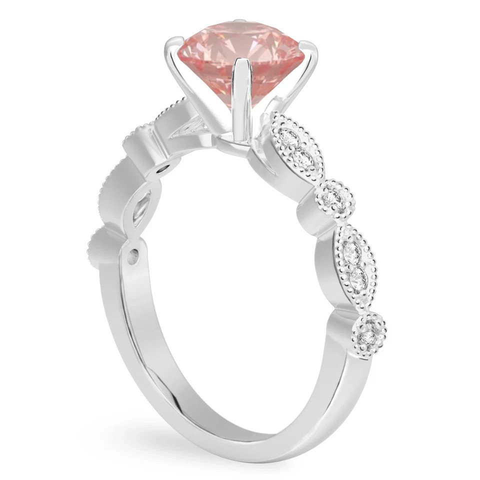 14K White Gold Round Cut Morganite & Diamond 2.20 Carat Luxurious Ring