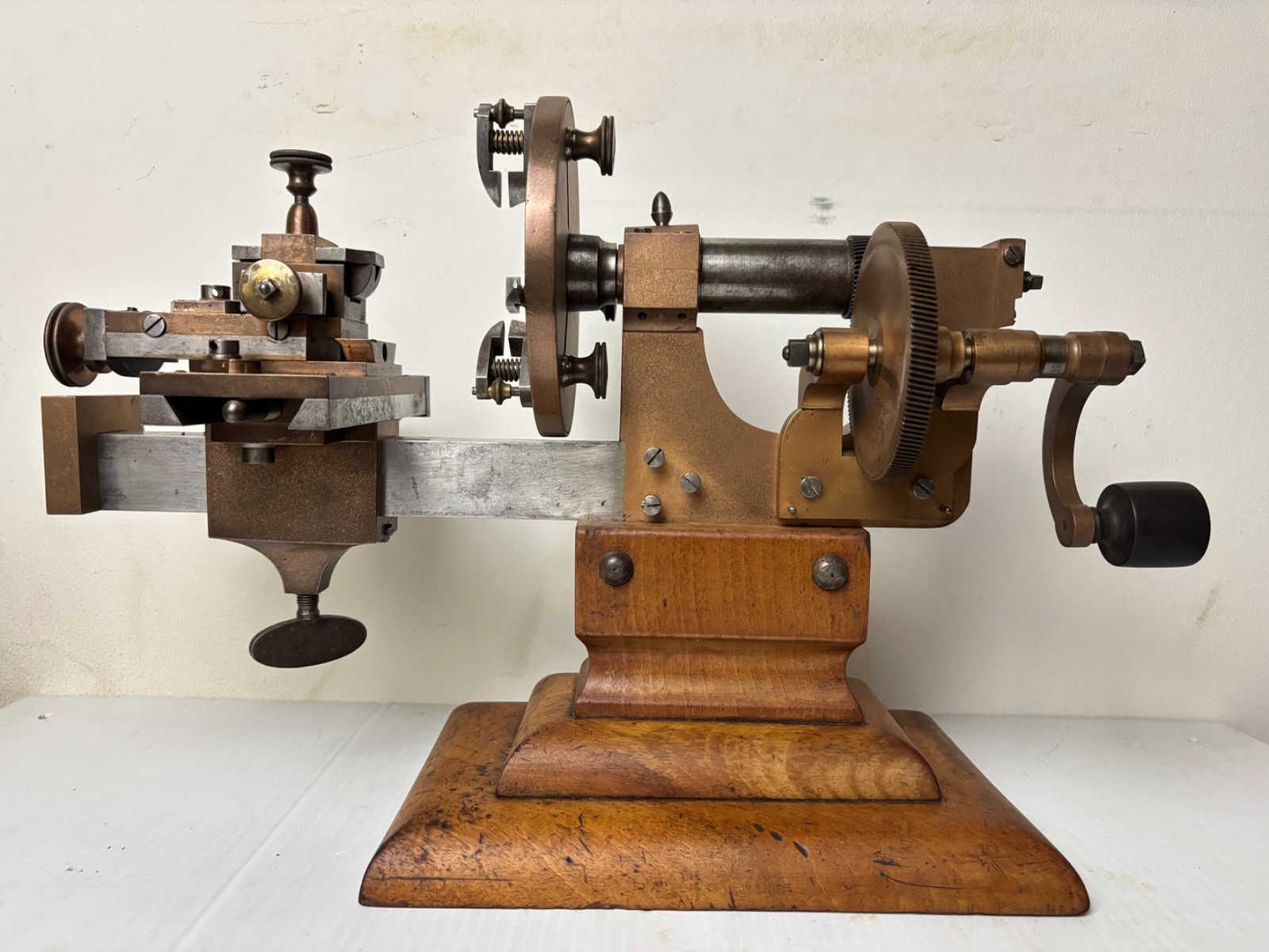 ANTIQUE BRASS AND STEEL WATCHMAKER HOROLOGY CLOCK MANDREL LATHE