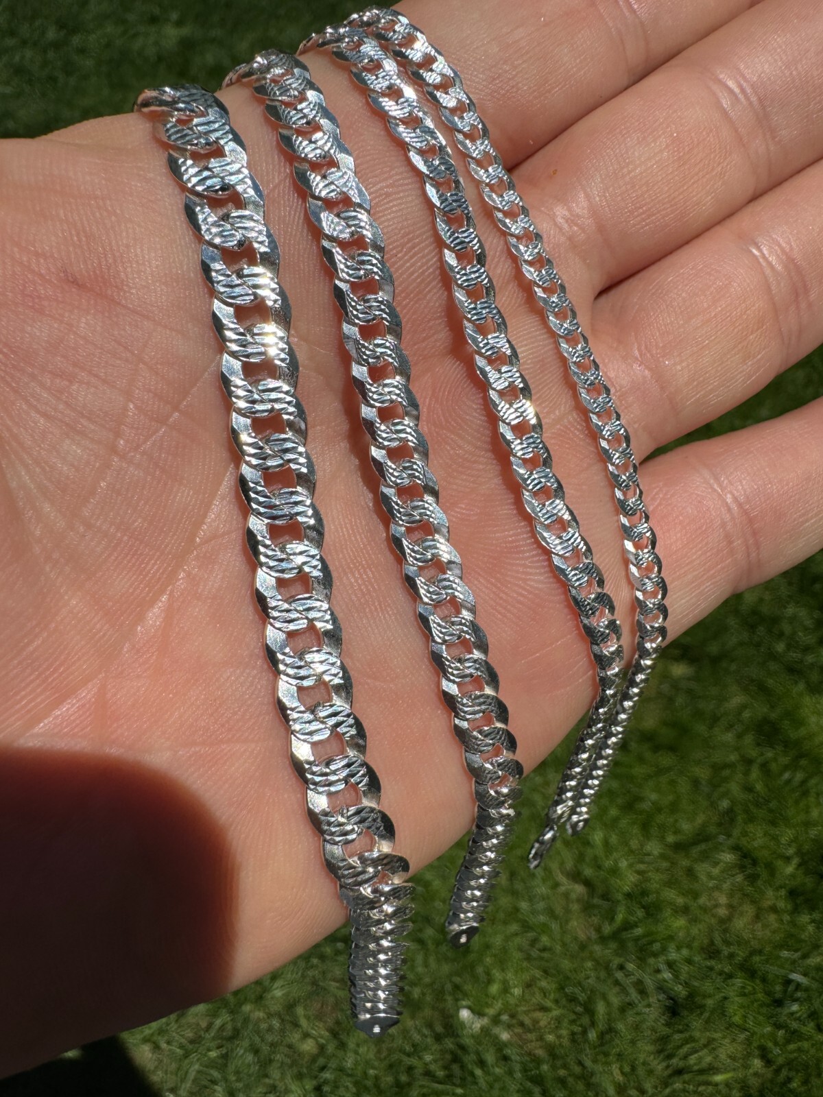 Solid 925 Silver Diamond Cut Flat Miami Curb Cuban Link Chain Necklace 3-11mm