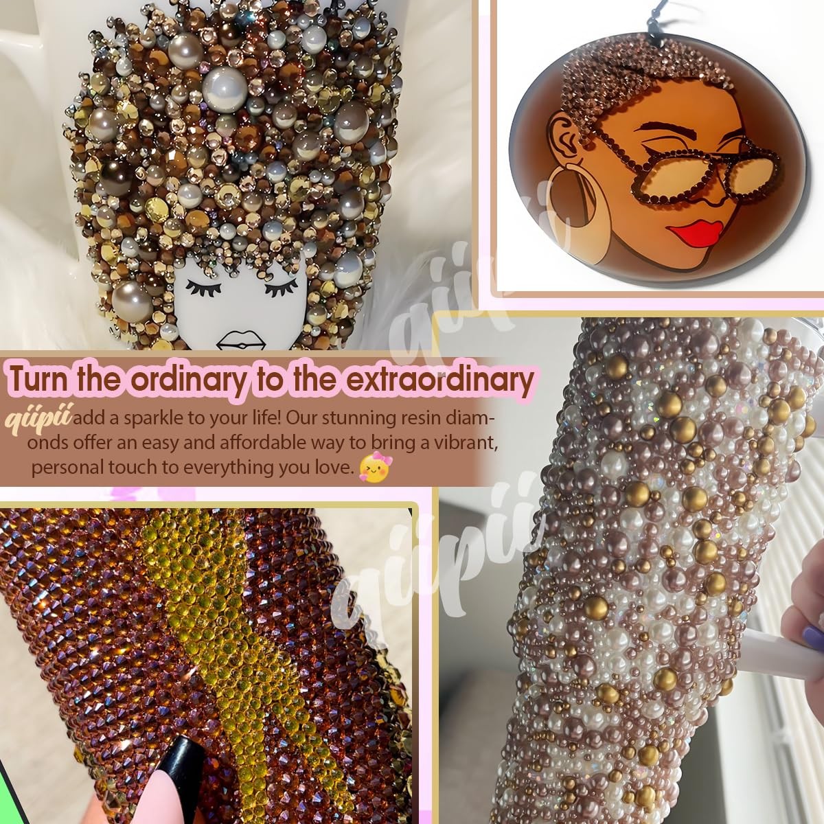 qiipii Dark Coffee Pearls Rhinestones 3-8mm