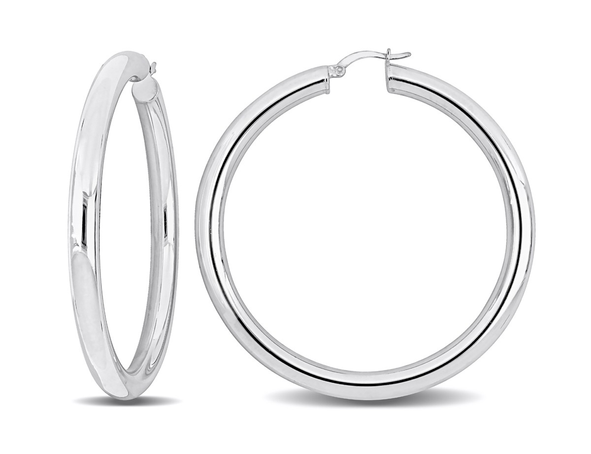 Sterling Silver Polished Hoop Earrings (2 1/2 Inches)