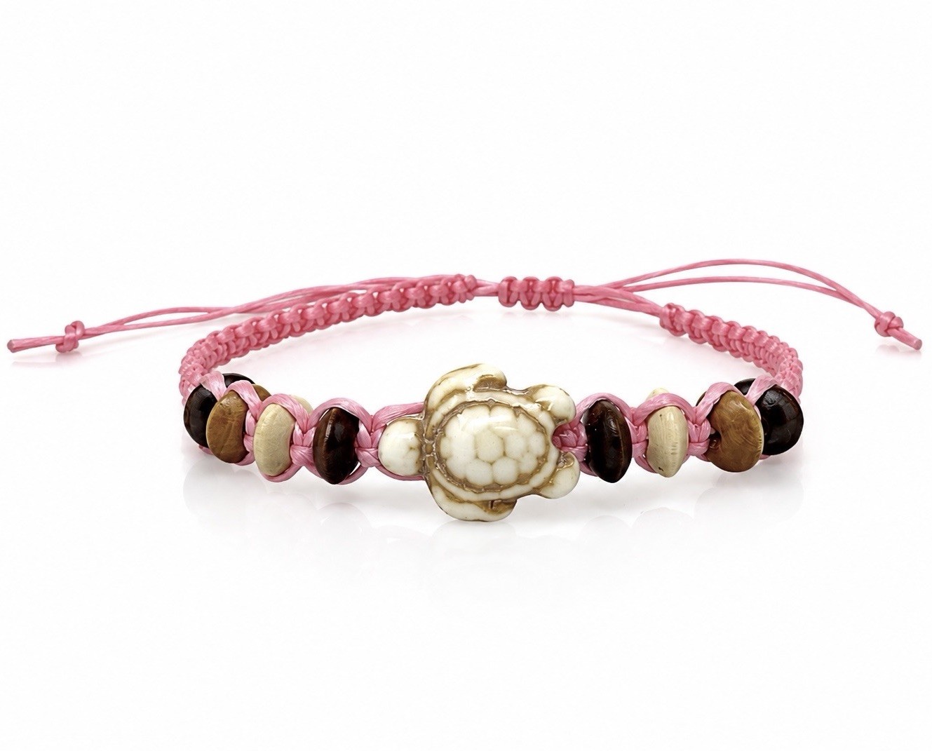 Pink Turtle Bracelet Anklet Adjustable Macrame Sand Turtle Bead Coastal Jewelry
