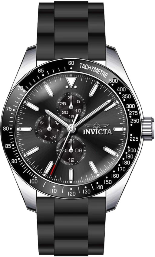 Invicta Aviator 38402 Men’s Quartz Chrono-Style 45mm Black Dial Silicone Watch