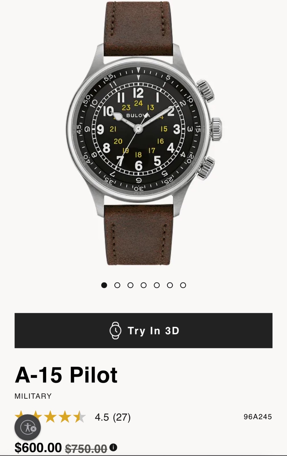 Bulova 96A245 Wrist Watch for Men
