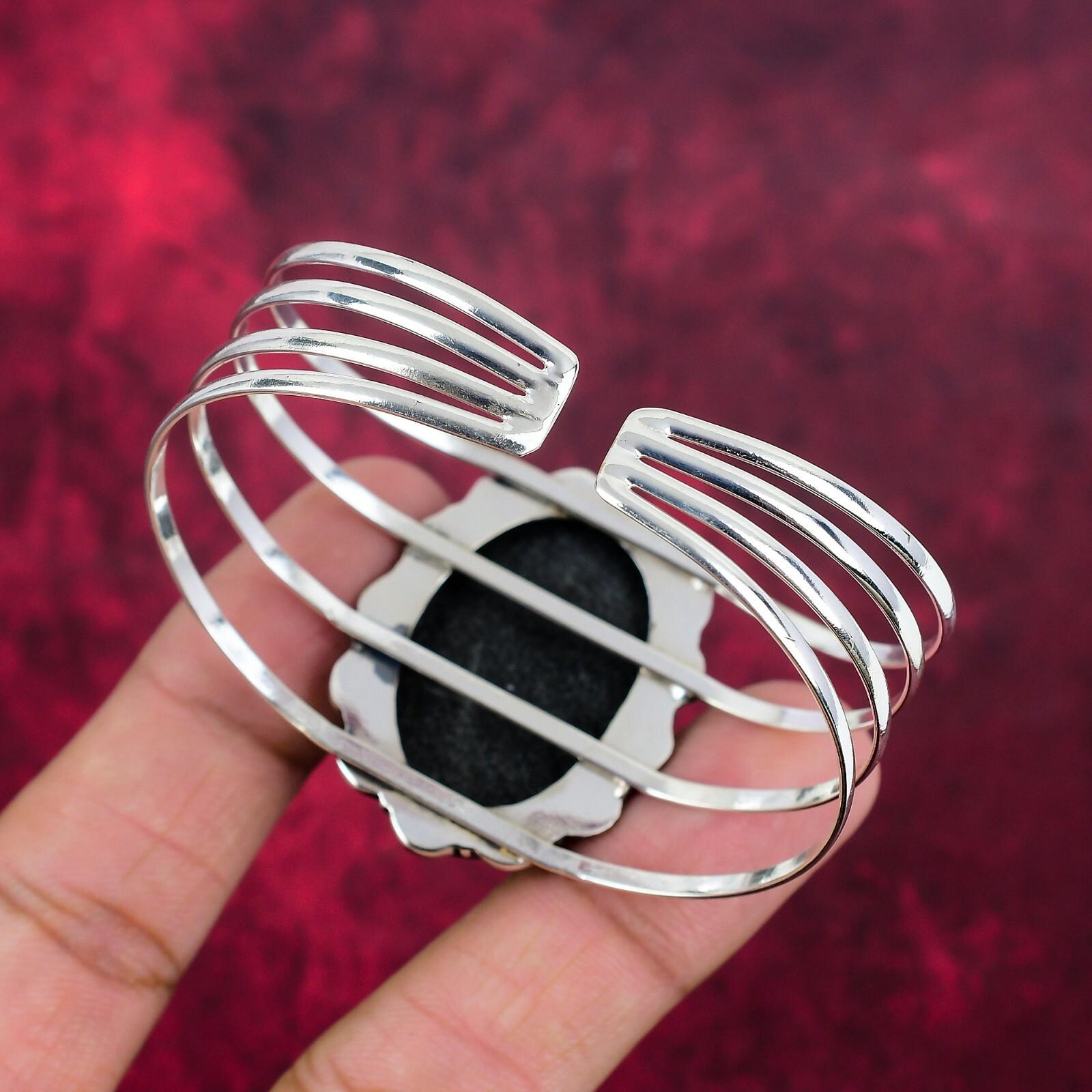 Abalone Shell Gemstone Handmade 925 Solid Silver Adjustable Bangle Jewelry