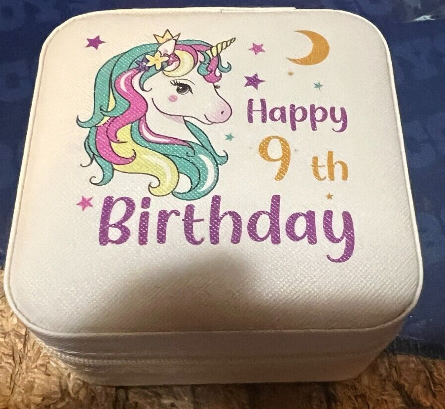 Parima-Unicorn Gifts for Girls Fashion-Travel Jewelry Box–HAPPY 9TH BIRTHDAY