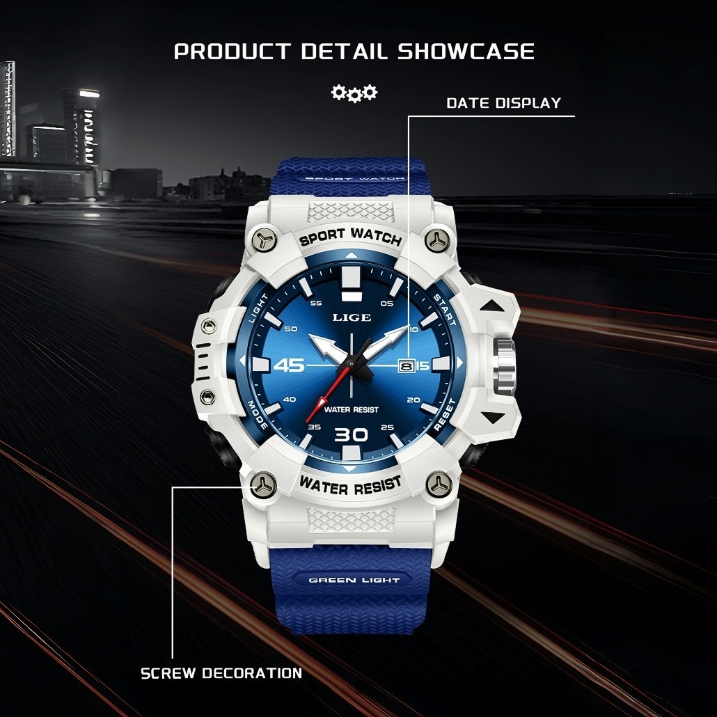 Men’s Sport Watch Big Dial Quartz Analog Date Luminous Waterproof Boy Wristwatch