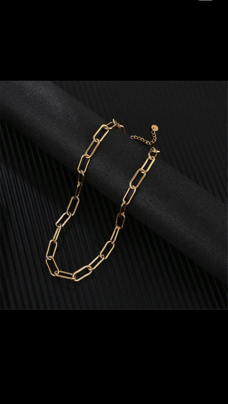 Women Girl Stailess Steel Gold tone Paper Clip Link Chain Necklase