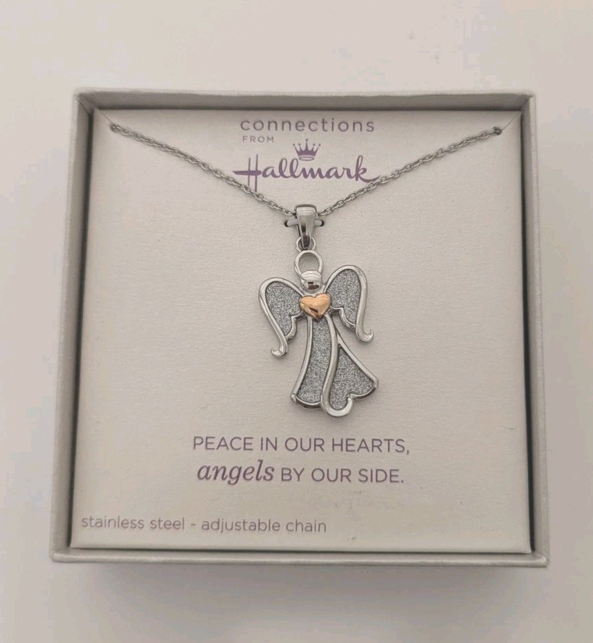 Connections From Hallmark Women’s Stainless Steel Silver Angel Pendant Necklace