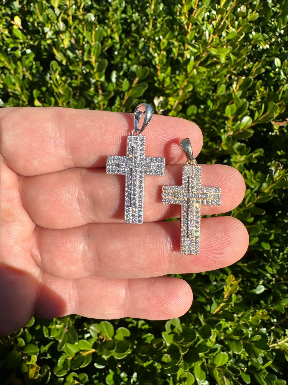 0.89ct VVS Real Diamond Iced Cross Pendant Natural 925 Silver Necklace Pendant